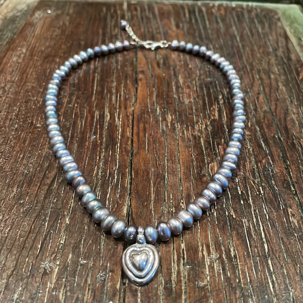 Pearl Necklace Heart Pendant
